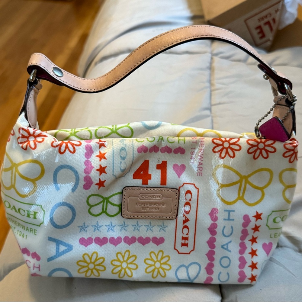 Coach Classic Logo Off White & Multi-colored Mini Bag RARE *see description*